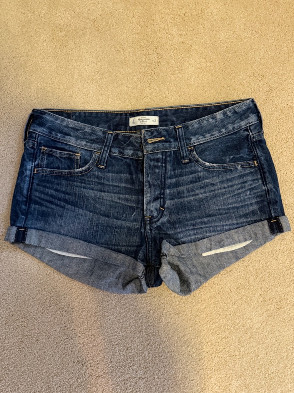 Abercrombie & Fitch Dark Blue Cuffed Denim Shorts